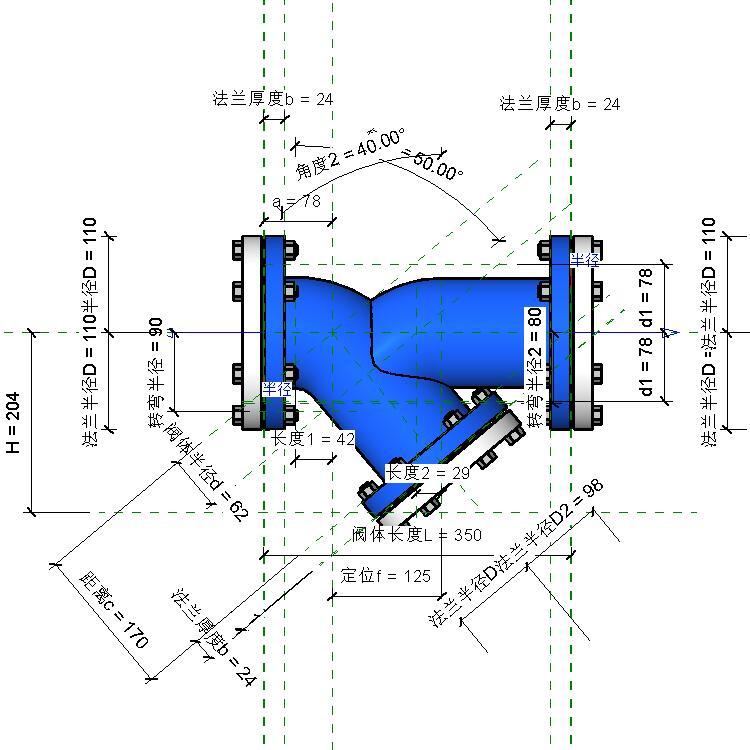 Y型过滤器族-法兰式/自适应族，BIM参数化Revit族
