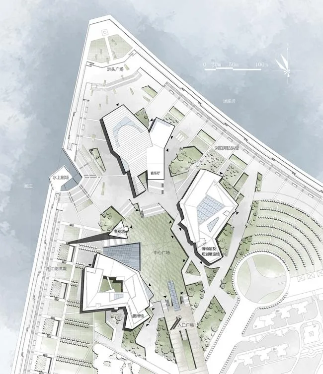 BIM建筑|长沙滨江文化园（长沙三馆一厅）/ 华南理工年夜学建筑设计研讨院陶郅工作室