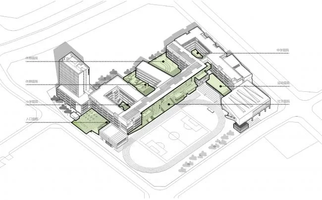 BIM建筑|嵌套的多彩盒子：华中师范年夜学从属龙园黉舍 / 筑博设计-结合公设 + H DESIGN