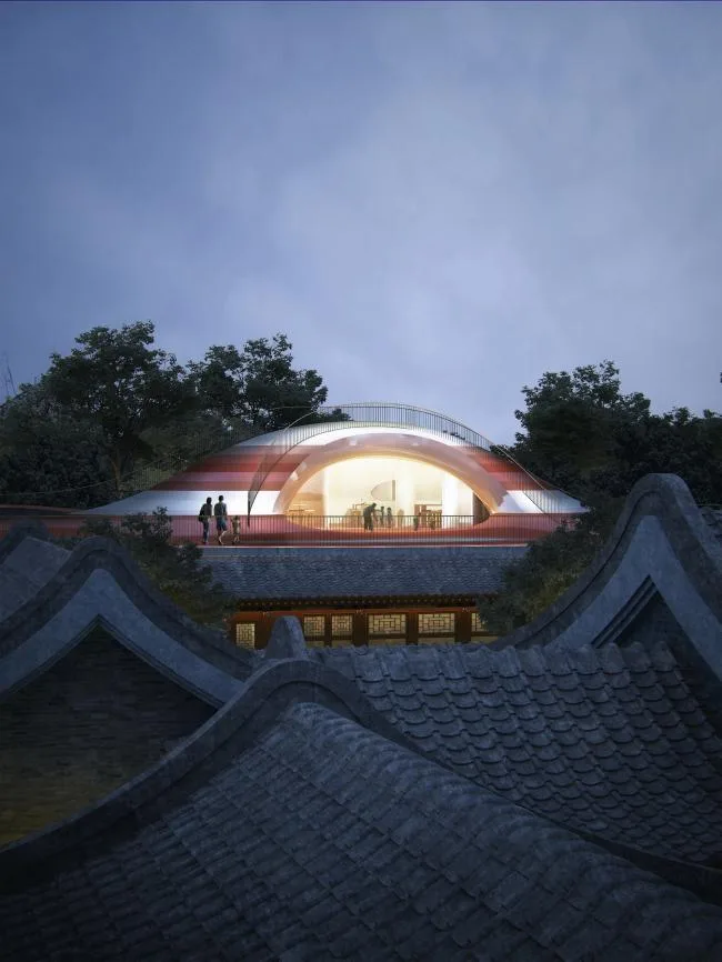BIM建筑|MAD为北京四合院设计漂浮屋顶幼儿园，孩子们可以“上房揭瓦”啦