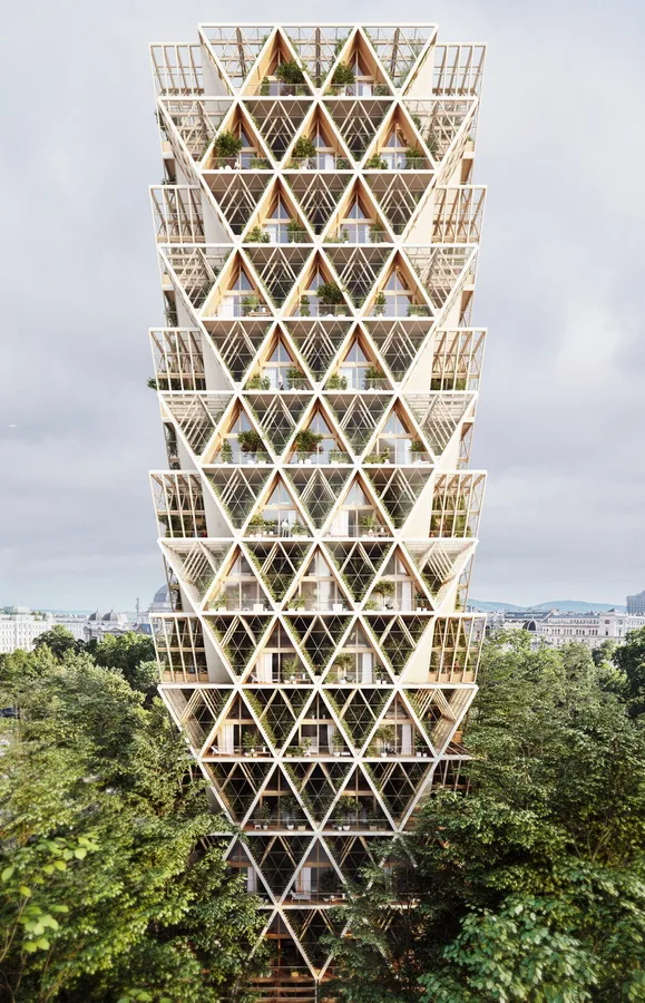 BIM建筑|重返男耕女织的田园生涯：用三角形木模块搭建的垂直农场
