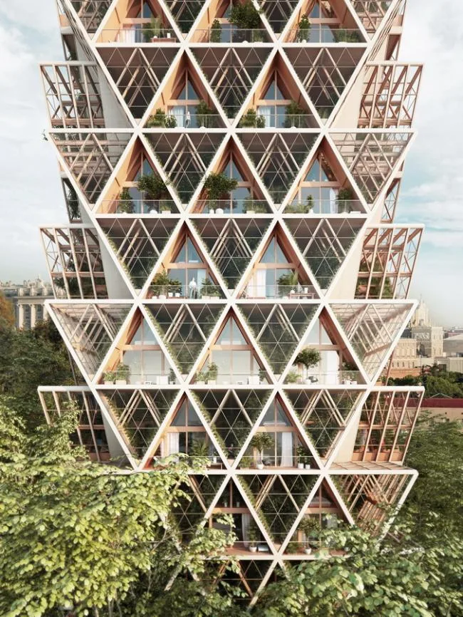 BIM建筑|重返男耕女织的田园生涯：用三角形木模块搭建的垂直农场