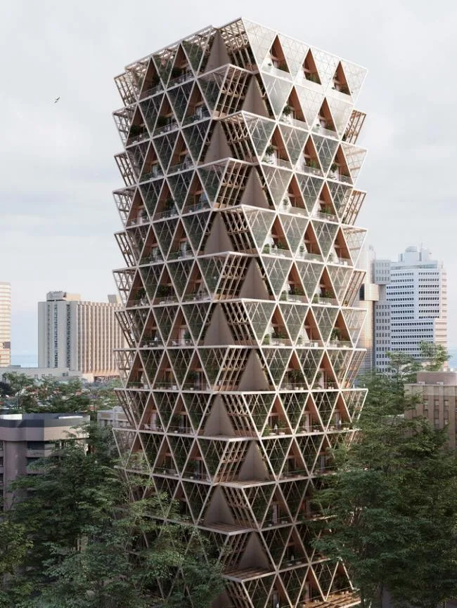 BIM建筑|重返男耕女织的田园生涯：用三角形木模块搭建的垂直农场