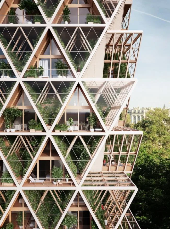 BIM建筑|重返男耕女织的田园生涯：用三角形木模块搭建的垂直农场
