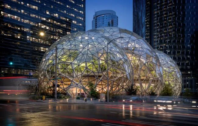 BIM建筑|夜幕中一串宏大而敞亮的泡泡：亚马逊总部球形餐厅