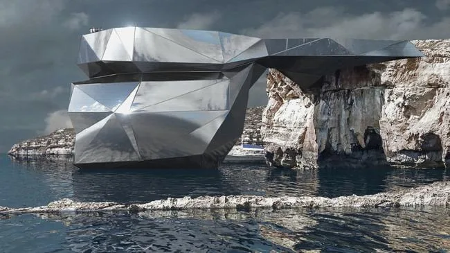 BIM建筑|天然景不雅地标“蓝窗”在狂风中被毁，Andreev 提出镜面金属拱门新计划取代