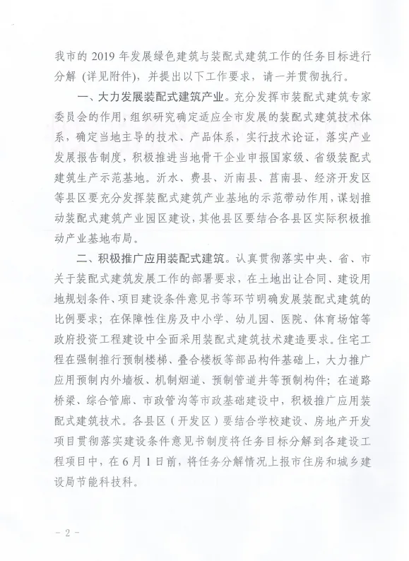BIM与装配式|关于印发2019年临沂市发展绿色建筑与装配式建筑任务目标和工作要求的通知