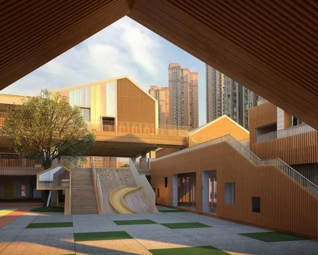 BIM建筑|五彩斑斓的“村”小板屋——重庆约克北郡幼儿园 / IDO元象建筑