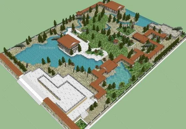 Sketchup规划模型|中式园林公园规划，中式风格