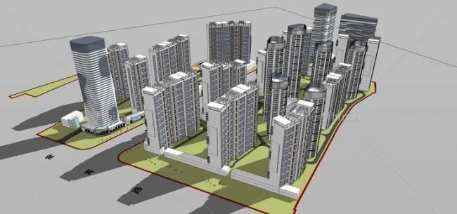Sketchup规划模型|高层住宅小区规划，现代风格