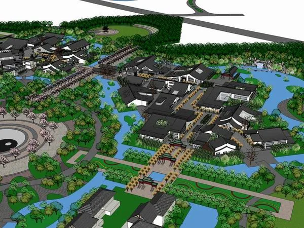 Sketchup规划模型|住宅规划，民居规划，古典风格