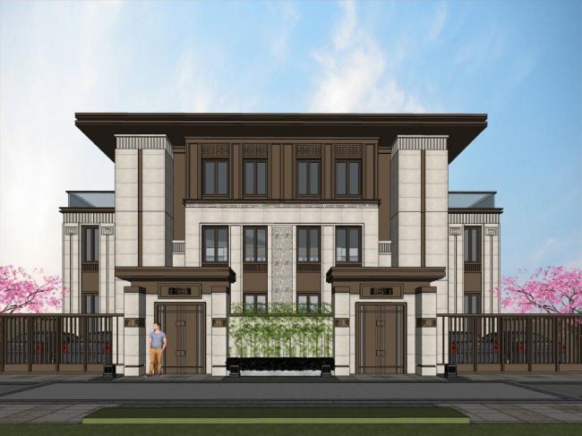 Sketchup别墅模型|双拼别墅，花园洋房，现代风格