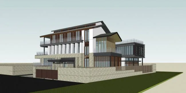 Sketchup别墅模型|独栋别墅，多层住宅，居住建筑，新中式风格