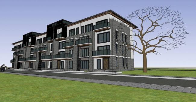 Sketchup别墅模型|联排别墅，中式风格