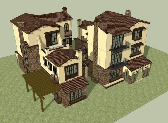 Sketchup别墅模型|独栋别墅，西班牙风格