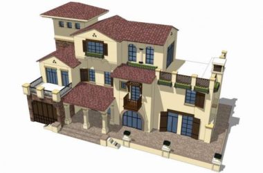 Sketchup别墅模型|独栋别墅，西班牙风格-BIM建筑网