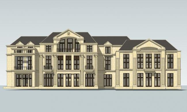 Sketchup别墅模型|联排别墅，国恒西溪公馆，法式