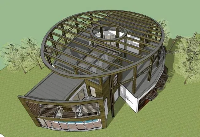 Sketchup别墅模型|独栋别墅，椭圆形，平面别墅，现代风格
