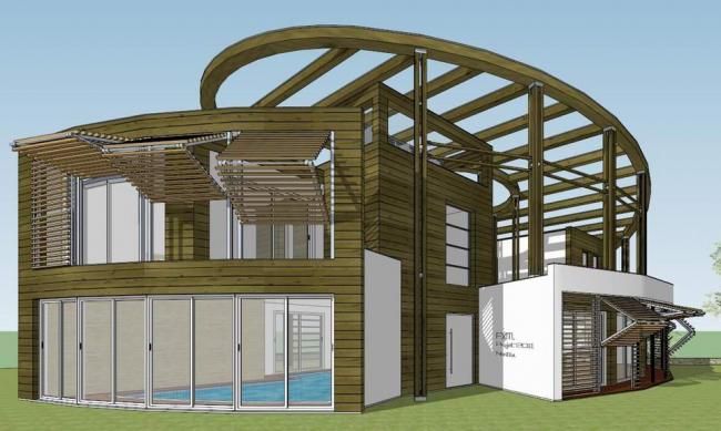 Sketchup别墅模型|独栋别墅，椭圆形，平面别墅，现代风格
