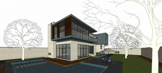 Sketchup别墅模型|独栋别墅，现代风格，庭院别墅，多层居住建筑