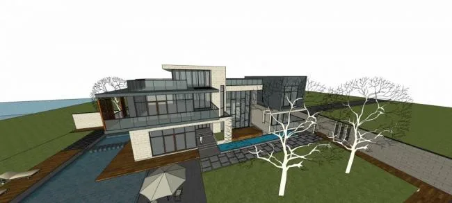 Sketchup别墅模型|独栋别墅，现代风格，庭院别墅，多层居住建筑