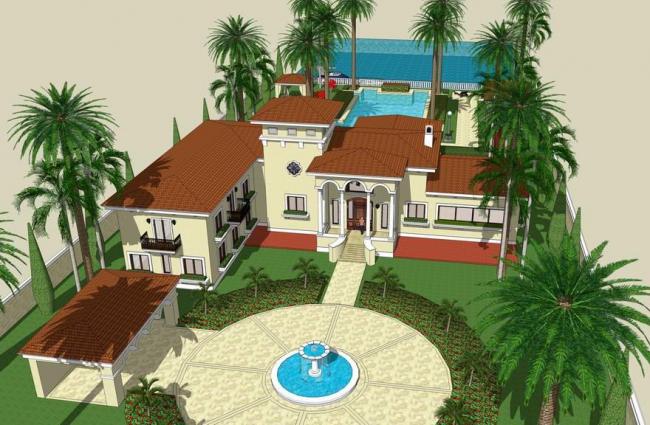 Sketchup别墅模型|独栋别墅，西班牙风格