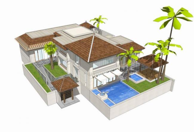 Sketchup别墅模型|独栋别墅，欧式，西班牙，地中海风格