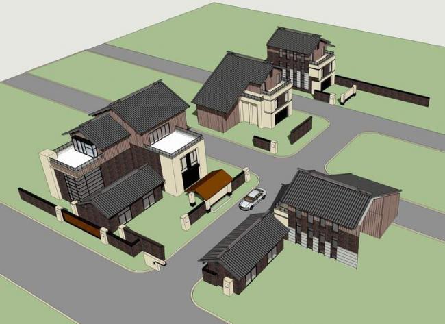 Sketchup别墅模型|独栋别墅，新中式风格，汉唐风