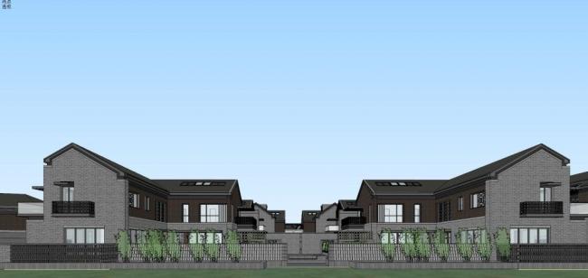 Sketchup别墅模型|联排别墅，新中式风格
