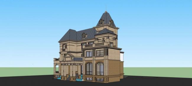 Sketchup别墅模型|法式奢华别墅，居住建筑，独栋别墅，多层，叠拼