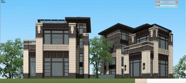 Sketchup别墅模型|独栋别墅，居住建筑，多层，新中式风格