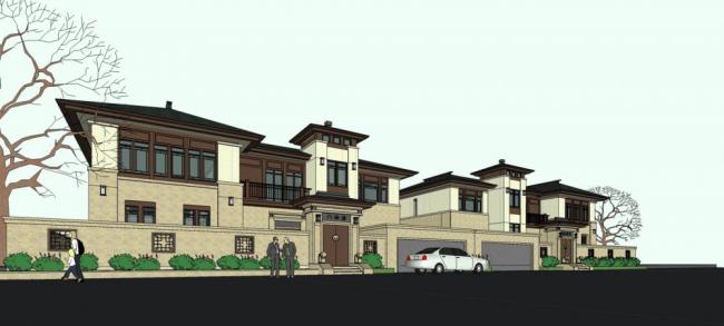 Sketchup别墅模型|双拼别墅，新中式风格，居住建筑