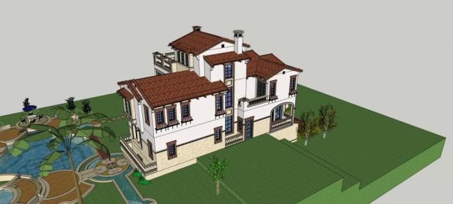 Sketchup别墅模型|叠拼别墅，独栋别墅，西班牙风格，古典风格