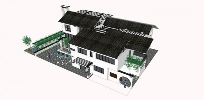 Sketchup别墅模型|住宅设计，别墅，新中式风格，景观设计