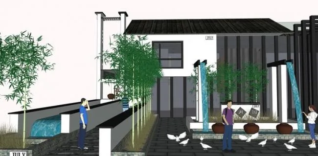 Sketchup别墅模型|住宅设计，别墅，新中式风格，景观设计