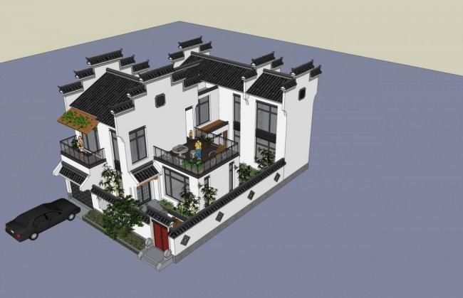 Sketchup别墅模型|独栋别墅，中式风格