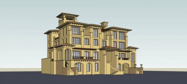 Sketchup别墅模型|叠拼别墅，西班牙风格，地中海