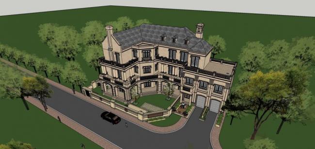 Sketchup别墅模型|独栋别墅，法式古典风格