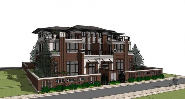 Sketchup别墅模型|新中式风格，双拼草原别墅