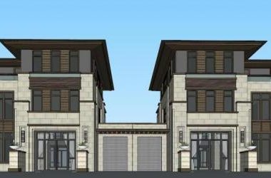 Sketchup别墅模型|新亚洲风格，双拼别墅-BIM建筑网