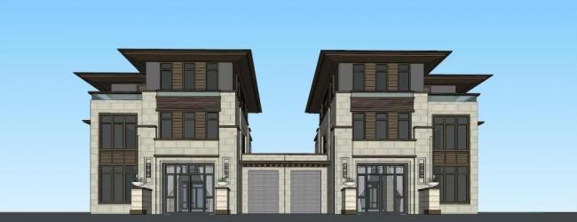 Sketchup别墅模型|新亚洲风格，双拼别墅