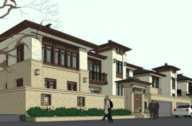 Sketchup别墅模型|福德门， 中式风格，双拼别墅-BIM建筑网