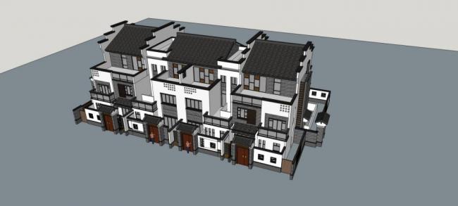 Sketchup别墅模型|联排别墅，中式风格