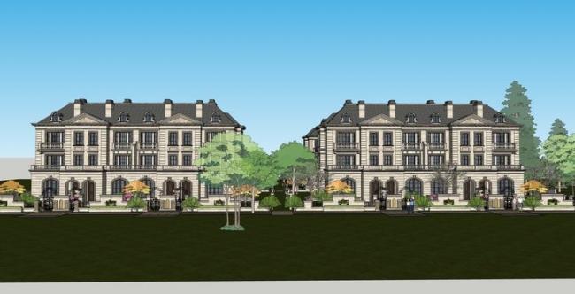 Sketchup别墅模型|联排别墅，法式古典风格，居住建筑