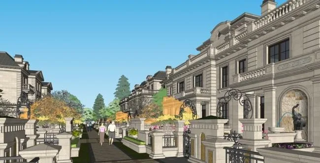 Sketchup别墅模型|联排别墅，法式古典风格，居住建筑