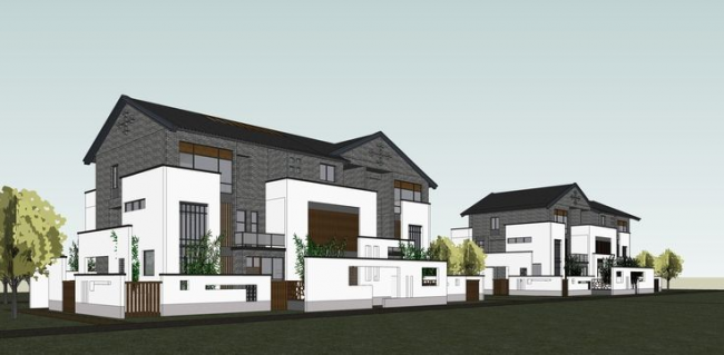 Sketchup别墅模型|叠拼别墅住宅，仿古，中式风格