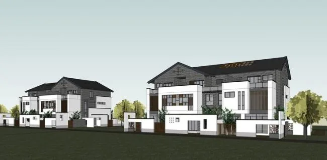 Sketchup别墅模型|叠拼别墅住宅，仿古，中式风格