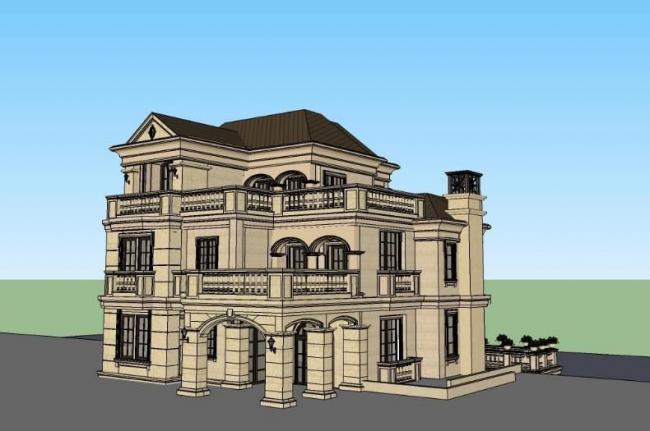 Sketchup别墅模型|独栋别墅，法式古典风格