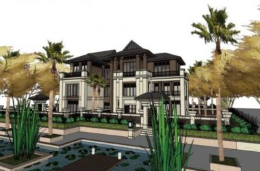 Sketchup别墅模型|大坡顶，独栋别墅，东南亚风格-BIM建筑网