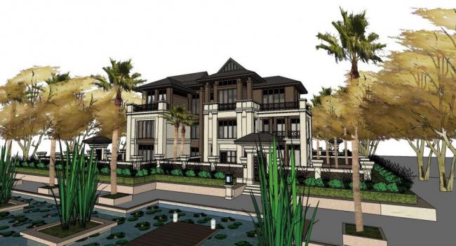 Sketchup别墅模型|大坡顶，独栋别墅，东南亚风格